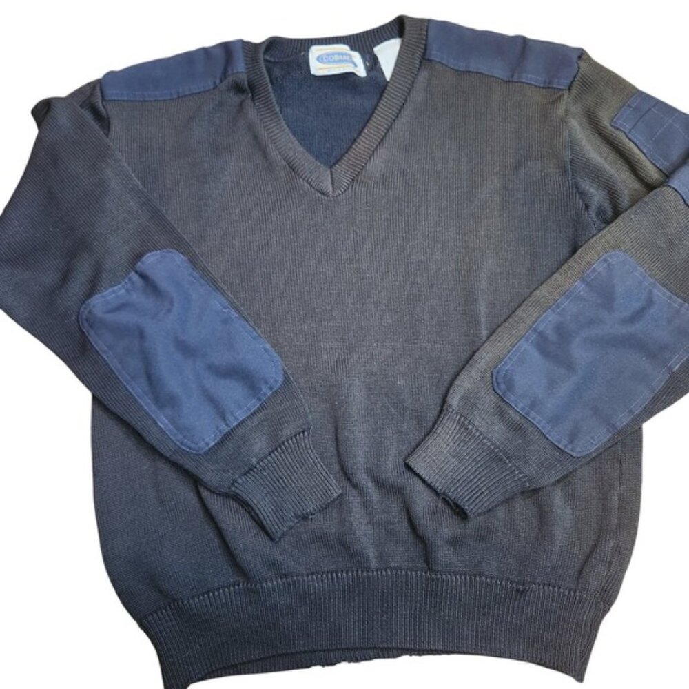90s Cobmex Militarytech Mens Navy Blue‎ Sweater Elbow Patches Pen Pocket